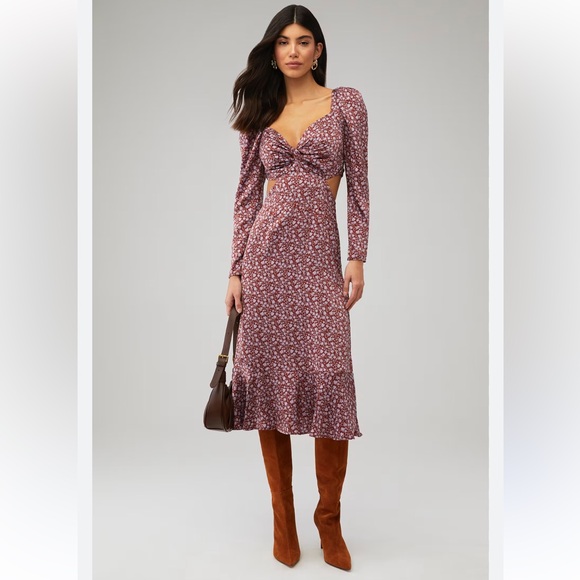 Astr Dresses & Skirts - ASTR THE LABEL Floral Cutout Long Sleeve Midi Dress Size Small